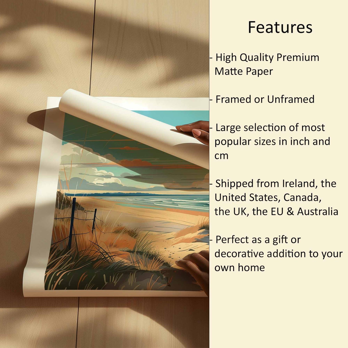 Rosslare Strand Print Features