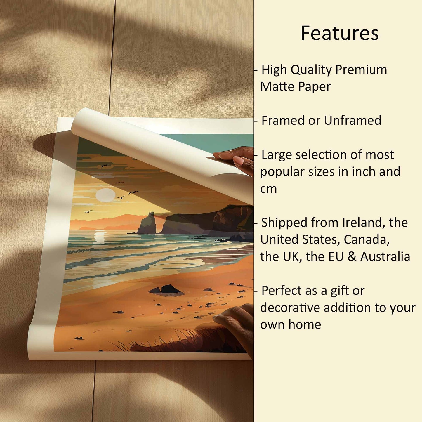 Whiterocks Beach Print Features