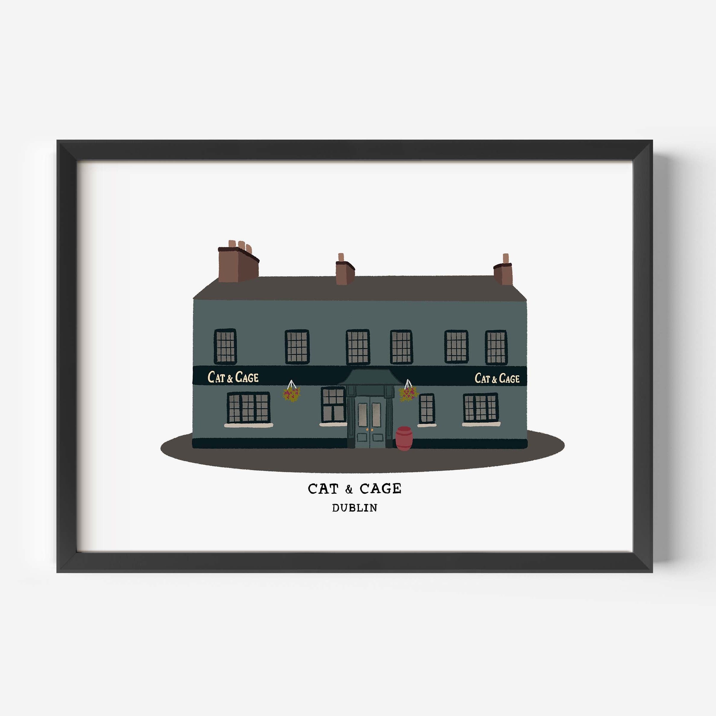 Cat and Cage Pub Print inspired by the neighbourhood pub in Drumcondra, Dublin