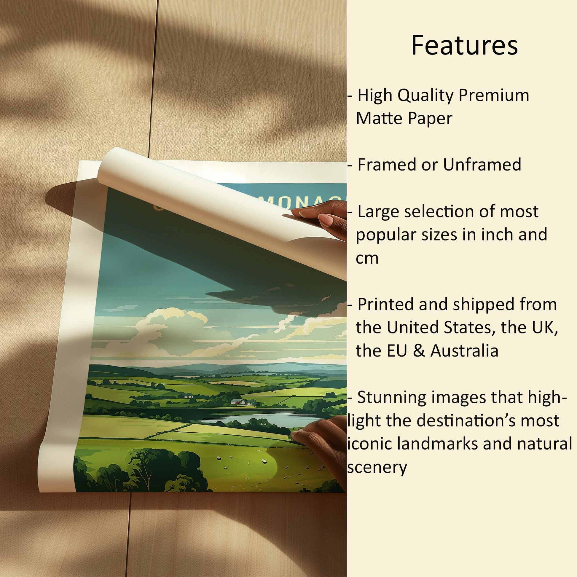 Monaghan print features