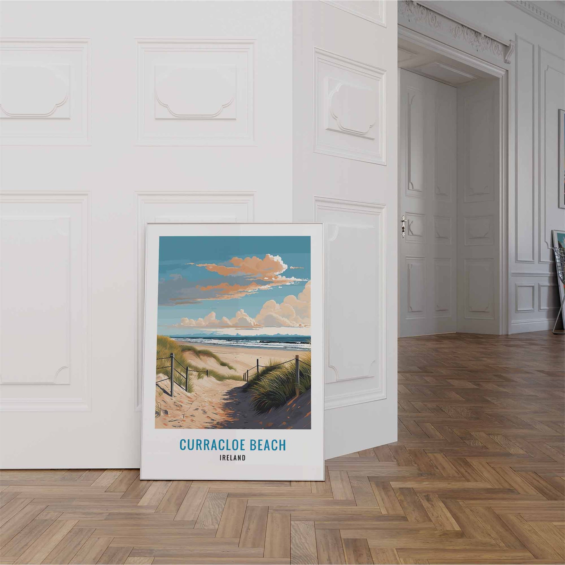 Curracloe Beach Print white frame