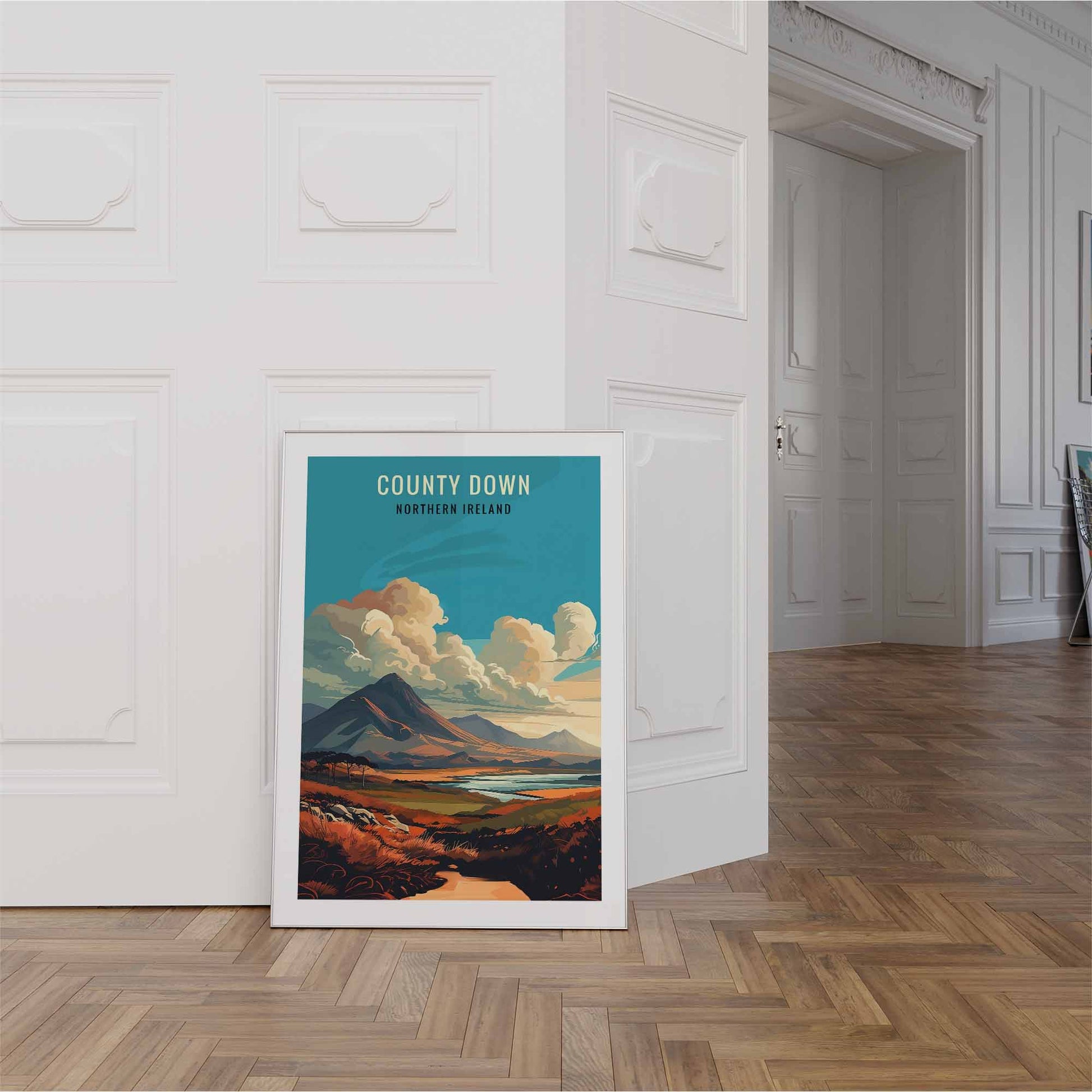 Down print white frame