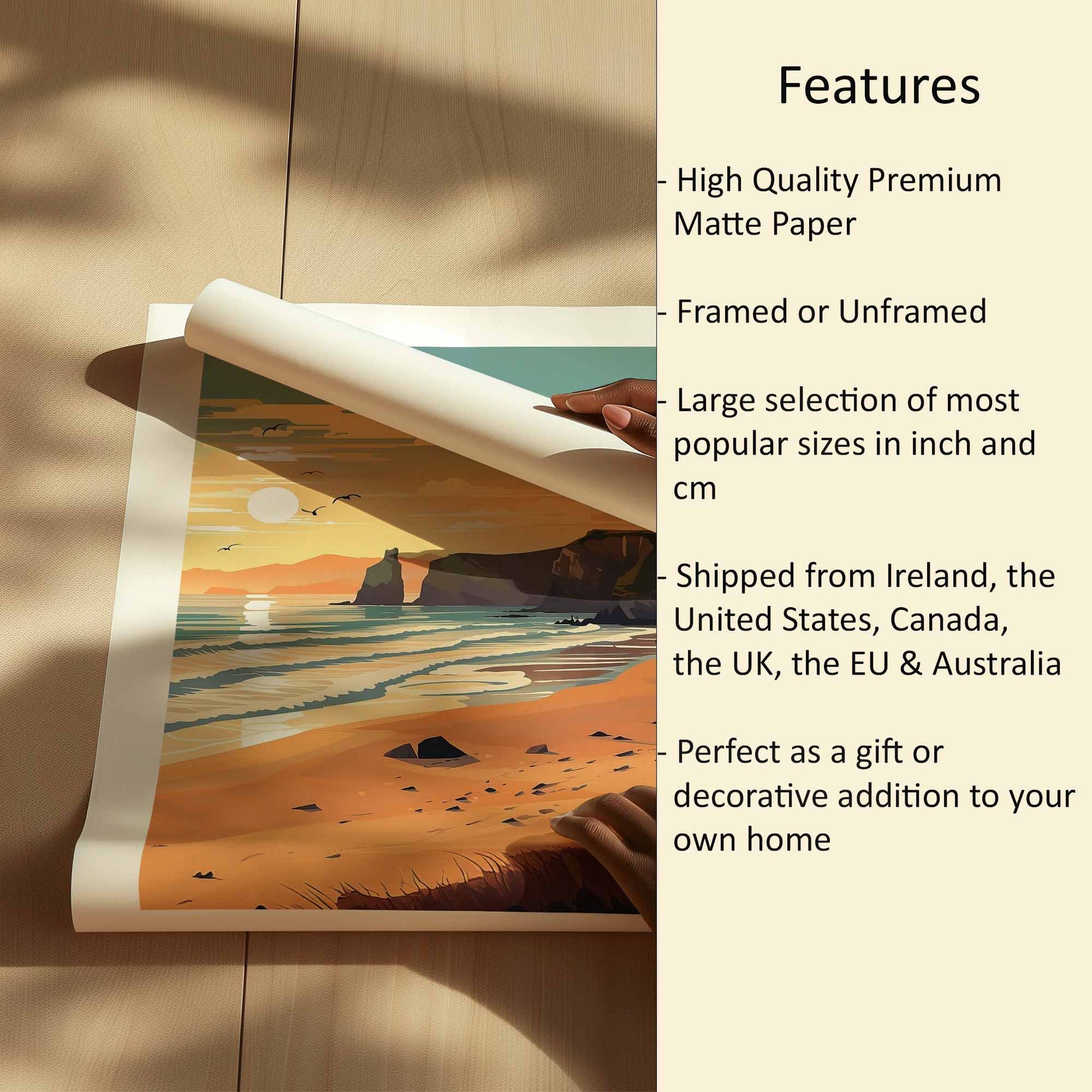 Whiterocks Beach Print Features